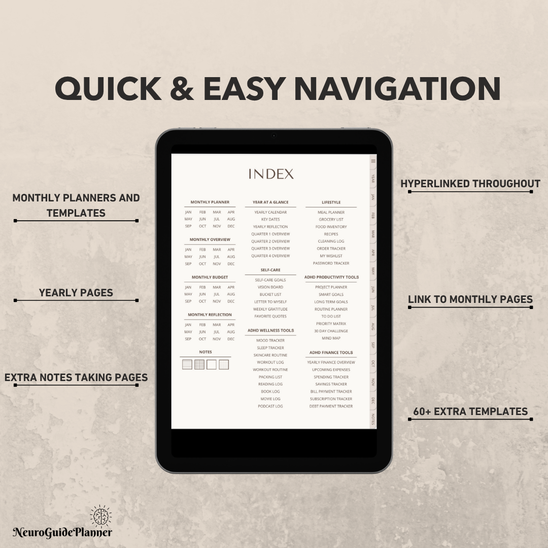ADHD Digital Planner (2026) Undated For iPad & GoodNotes