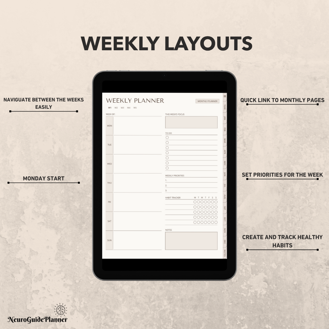 ADHD Digital Planner (2026) Undated For iPad & GoodNotes