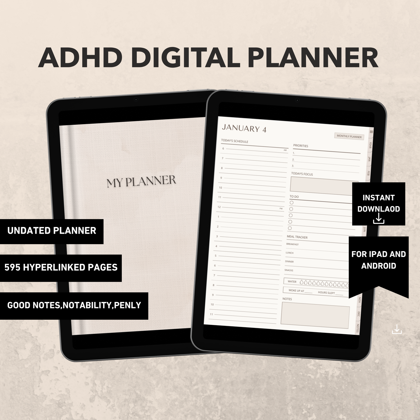 ADHD Digital Planner (2026) Undated For iPad & GoodNotes